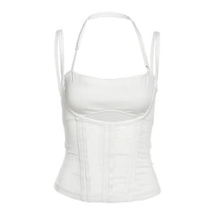 Mesh halter hollow out cami cut out top
