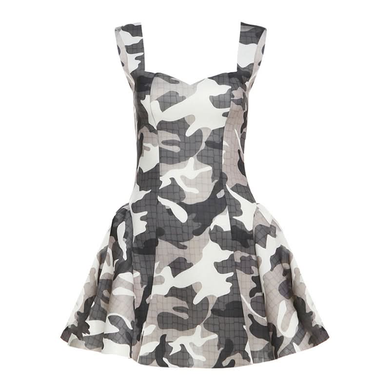 Camouflage backless cami mini dress
