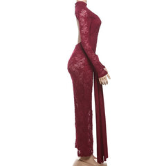 Long sleeve knotted backless lace maxi dress