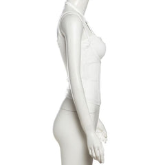 Mesh halter hollow out cami cut out top