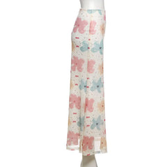 Mesh flower print maxi skirt