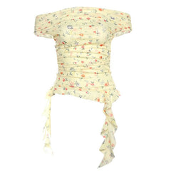Off shoulder mesh irregular top