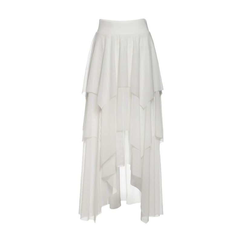 Mesh irregular ruffle maxi skirt