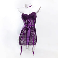 Halter sweetheart neck lace patchwork mini dress