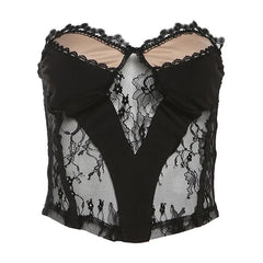 Sweetheart neck lace patchwork top