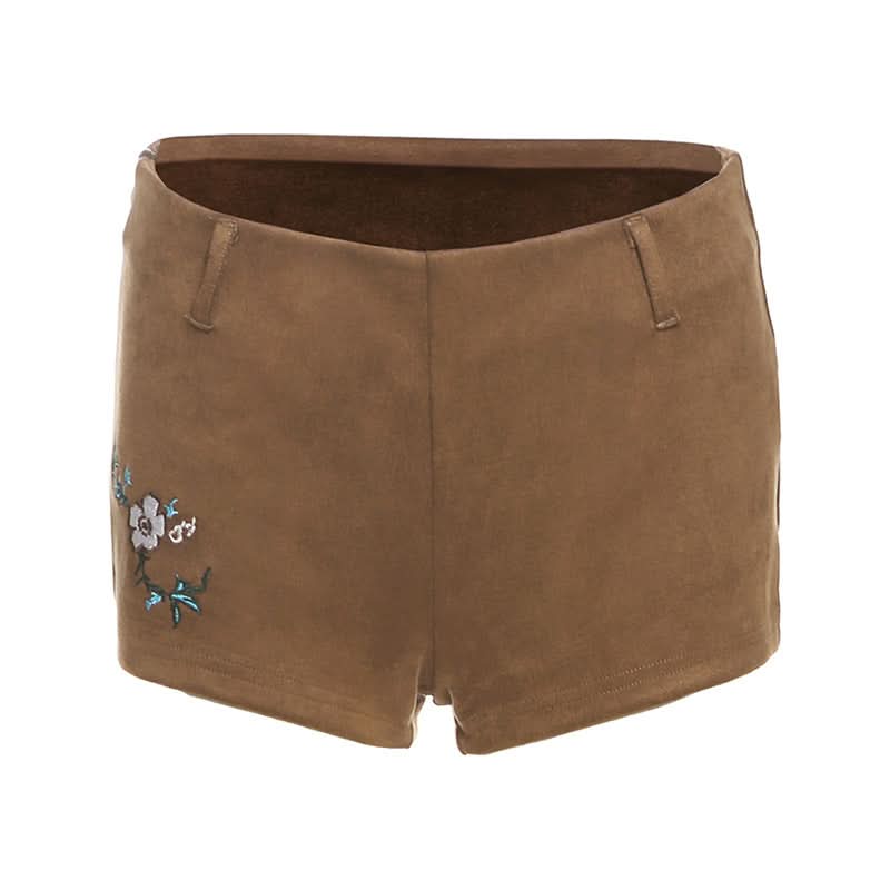 Flower embroidery zip-up short pant