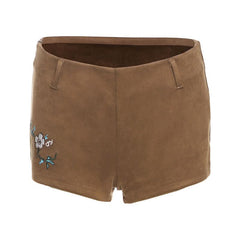 Flower embroidery zip-up short pant