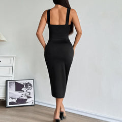 Mesh ruched v neck backless midi dress