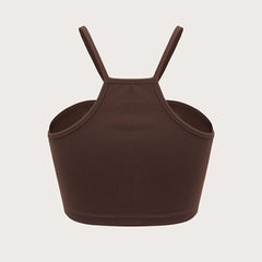 Ribbed hollow out ruched solid cami cut out top