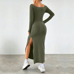 Long sleeve slit cami 2 piece maxi dress