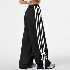 Self tie drawstring high rise wide leg pant