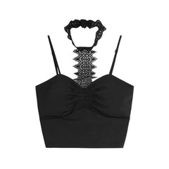 Halter lace hem solid padded cami top