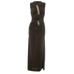 Ruched hollow out irregular cut out maxi dress