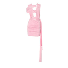 Ruched hollow out irregular o ring cut out mini dress