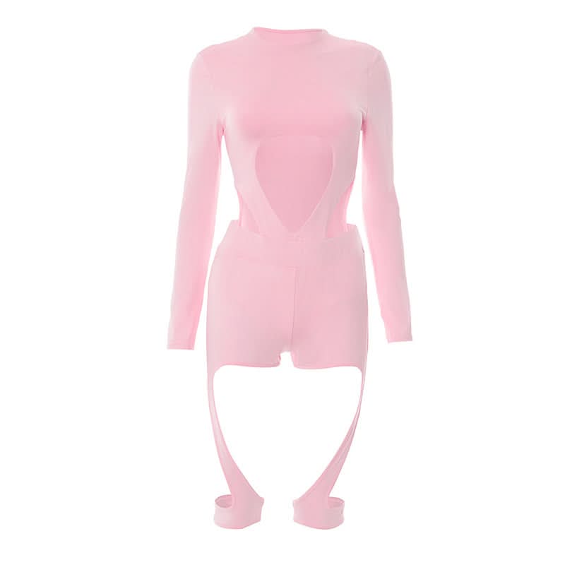 Long sleeve hollow out crewneck button pant set