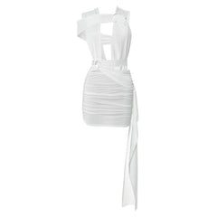 Ruched hollow out irregular o ring cut out mini dress