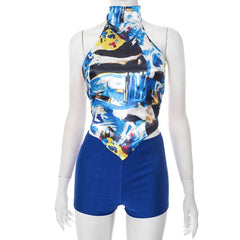 Halter self tie print medium rise pant set