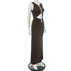 Ruched hollow out irregular cut out maxi dress