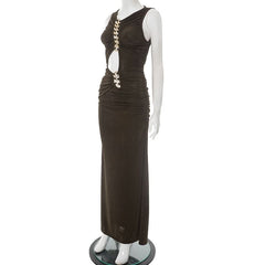 Ruched hollow out irregular cut out maxi dress