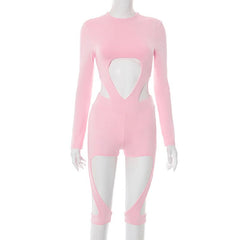 Long sleeve hollow out crewneck button pant set