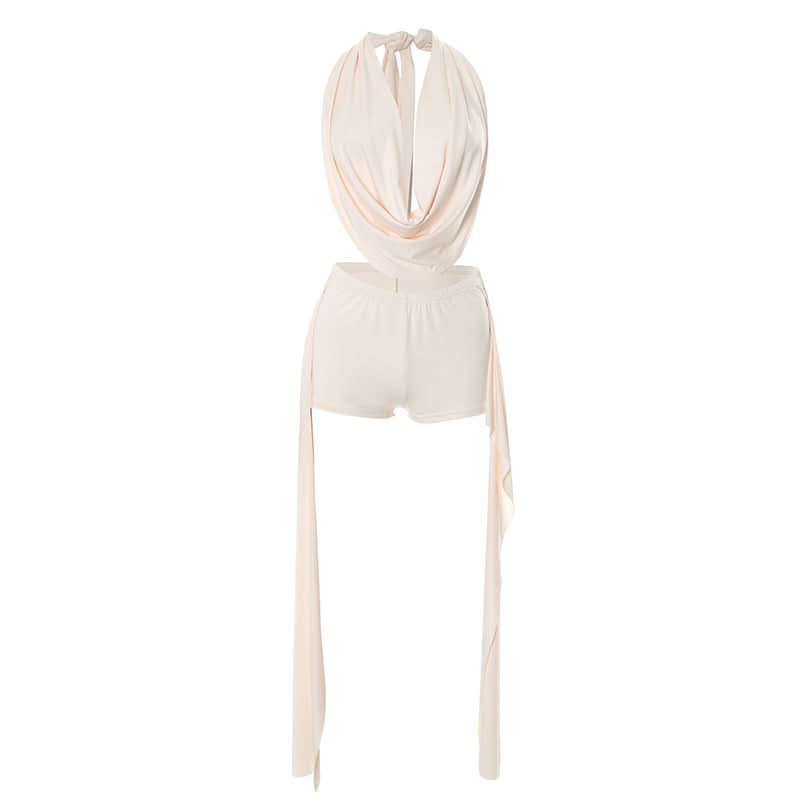 Cowl neck halter self tie low rise pant set