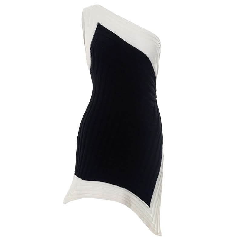 One shoulder irregular slit contrast mini dress