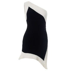 One shoulder irregular slit contrast mini dress