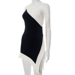 One shoulder irregular slit contrast mini dress