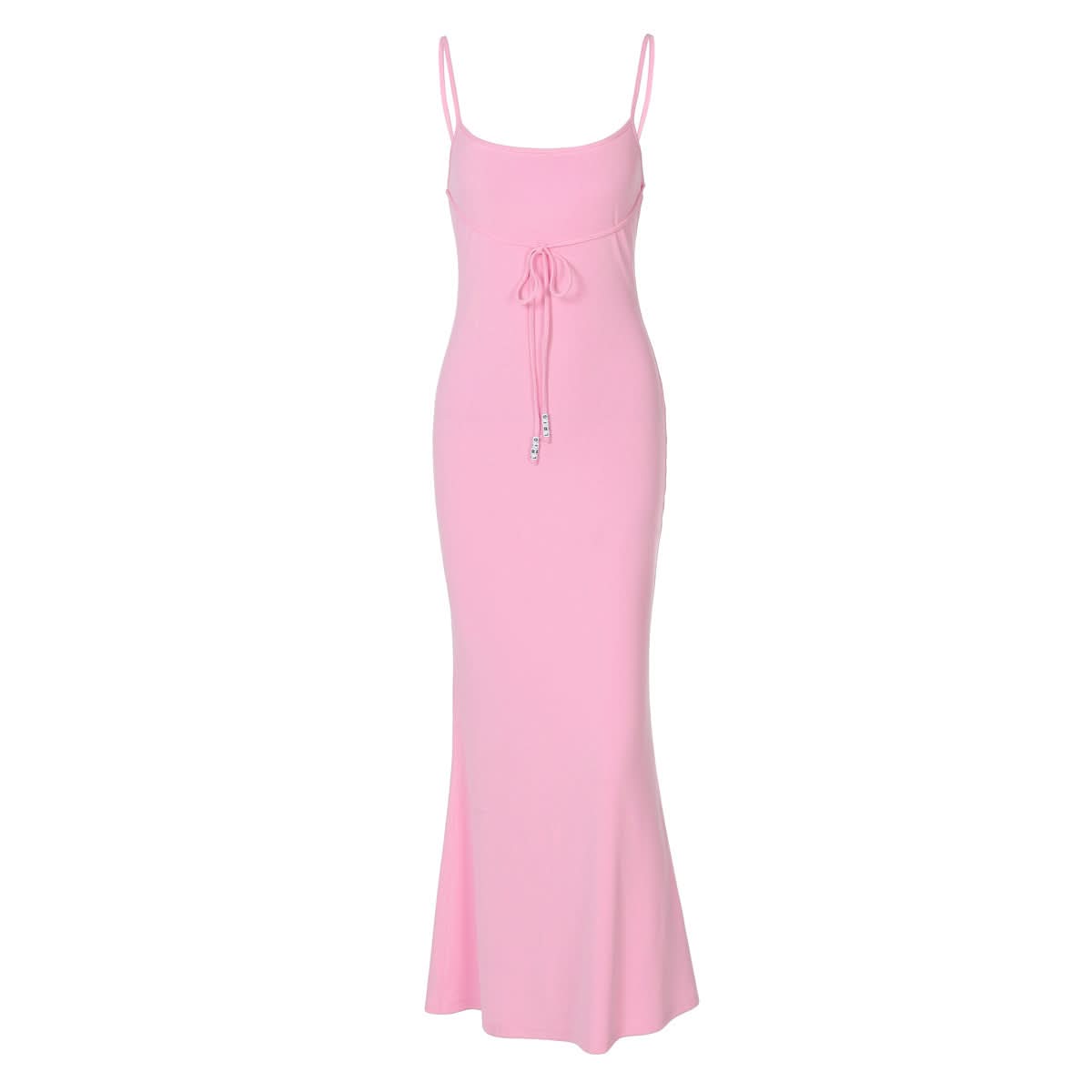 U neck self tie backless solid cami maxi dress