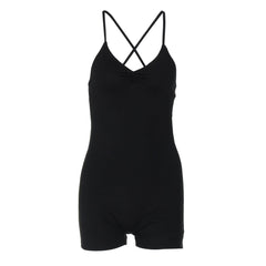 Cross back ruched v neck cami romper