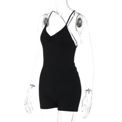 Cross back ruched v neck cami romper