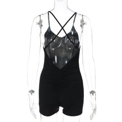 Cross back ruched v neck cami romper