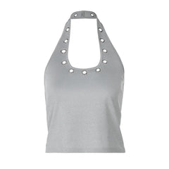 Halter hollow out backless solid u neck cut out top