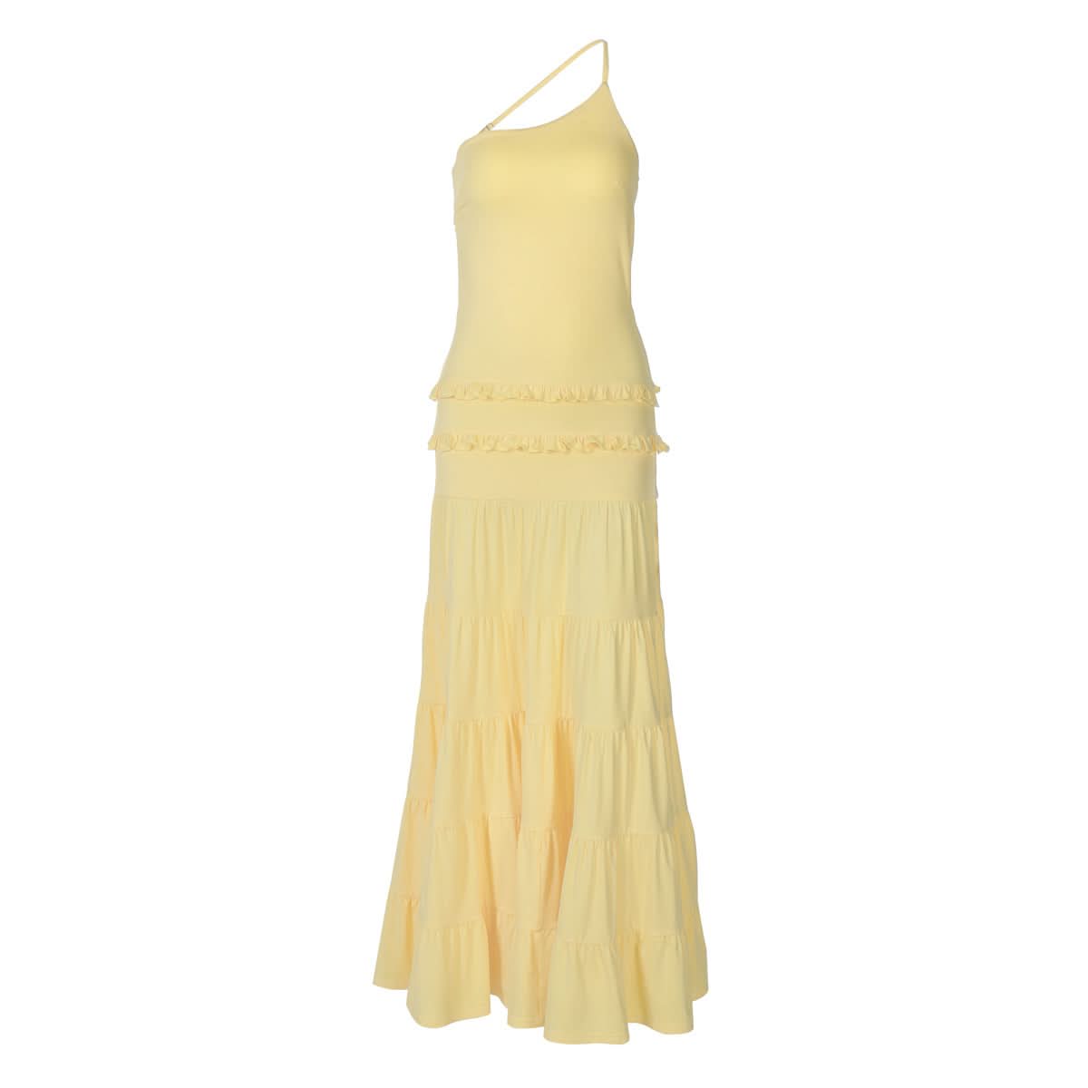 Ruffle one shoulder irregular ruched maxi dress