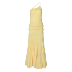 Ruffle one shoulder irregular ruched maxi dress