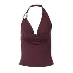 Cowl neck halter irregular backless top
