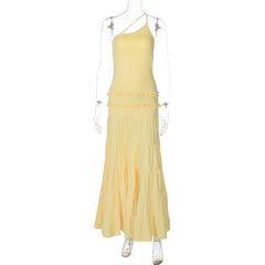 Ruffle one shoulder irregular ruched maxi dress