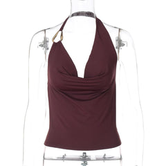 Cowl neck halter irregular backless top
