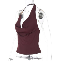 Cowl neck halter irregular backless top