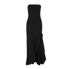 Slit ruffle irregular backless tube maxi dress