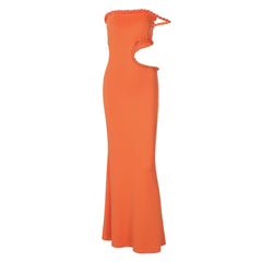 Hollow out off shoulder irregular solid cut out maxi dress