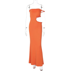 Hollow out off shoulder irregular solid cut out maxi dress