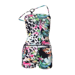 Irregular o ring print low rise pant set