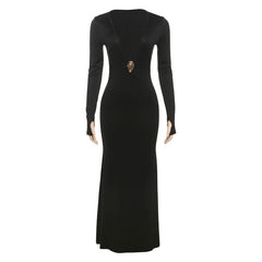 Long sleeve deep v neck maxi dress