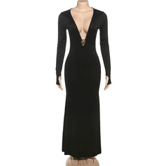 Long sleeve deep v neck maxi dress