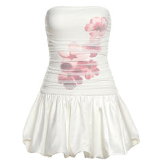 Flower print mesh mini dress