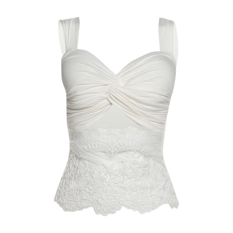 Ruched lace patchwork hollow out cut out top