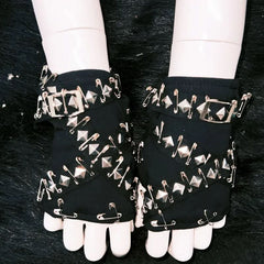 Black rivet applique gloves
