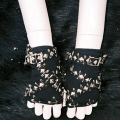Black rivet applique gloves
