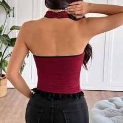 Halter lace hem self tie top